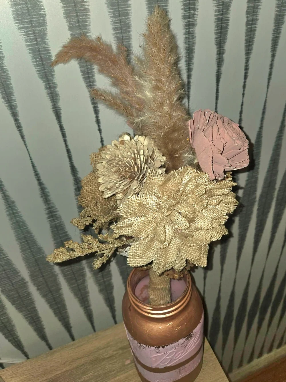Rustic Boho Floral Bouquet Neutral Pink Pampas Grass Burlap Wedding Décor